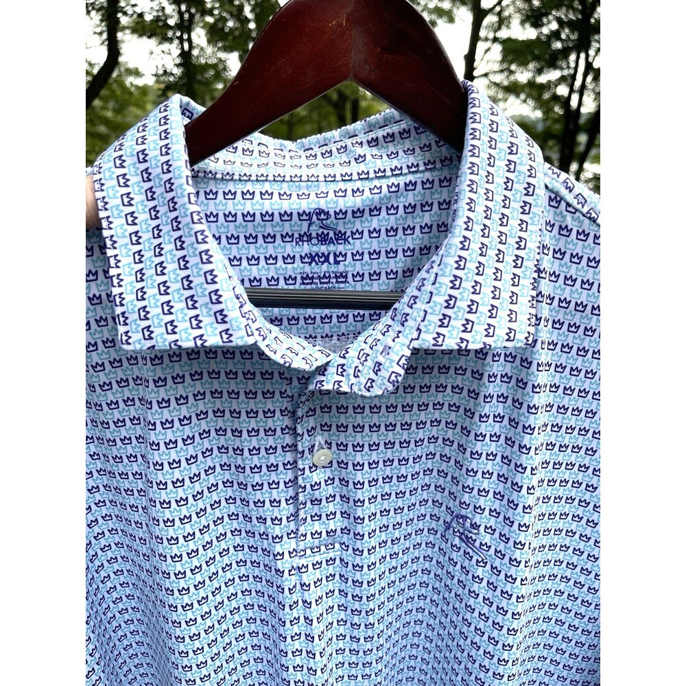 Rhoback "The Queen City" Performance Polo Charlotte AOP Mini Crowns Mens XXL